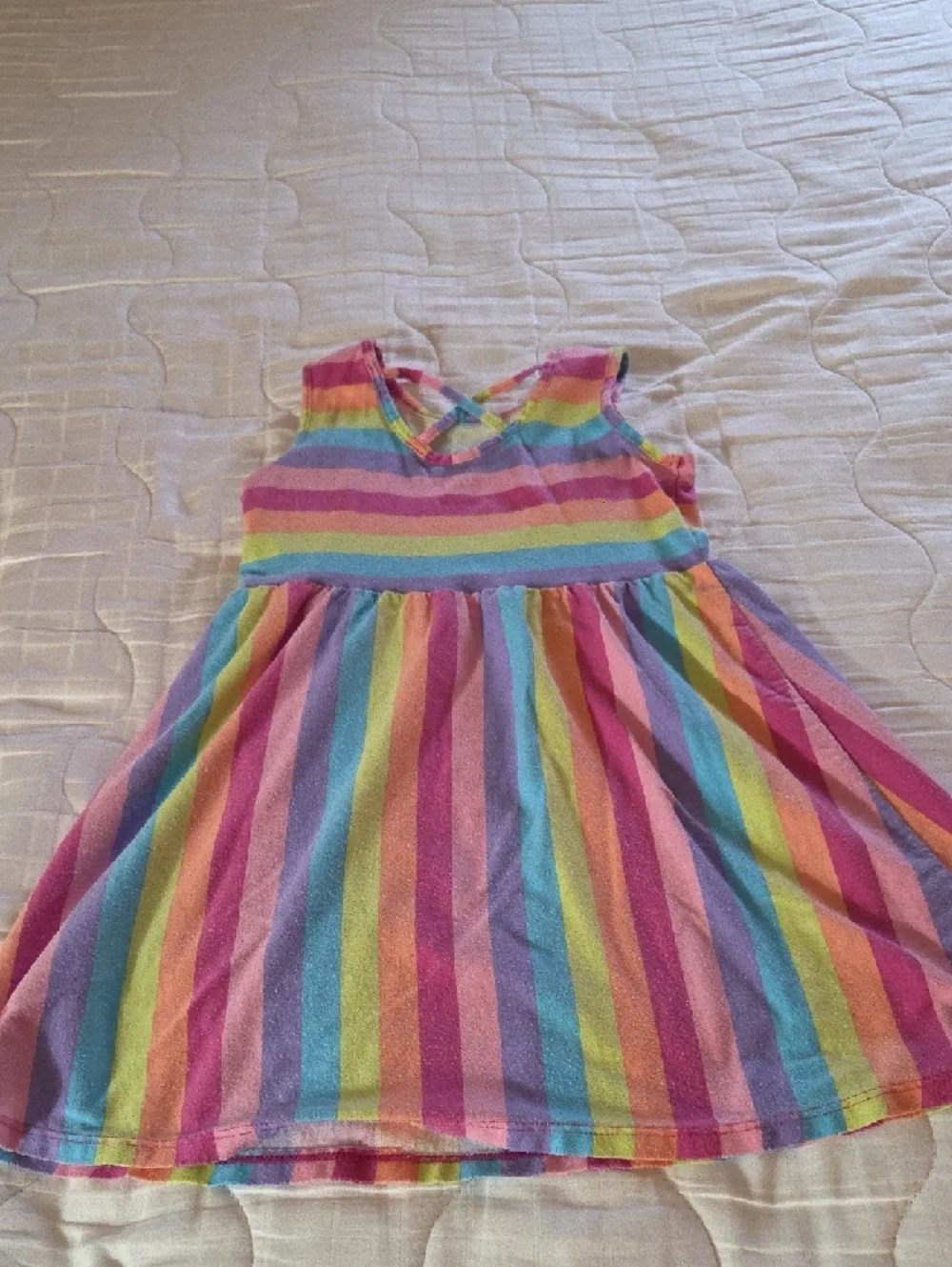 Girls Rainbow Stripe Sleeveless Dress - Multicolor - Picture 2 of 5